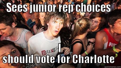 SEES JUNIOR REP CHOICES  I SHOULD VOTE FOR CHARLOTTE  Sudden Clarity Clarence