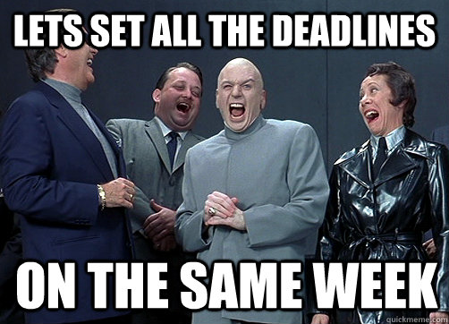 LETS SET ALL THE DEADLINES ON THE SAME WEEK  Dr Evil and minions