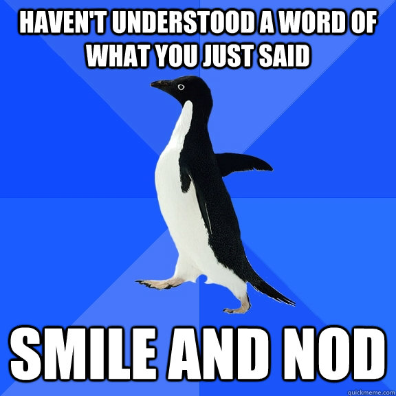 Haven't understood a word of what you just said Smile and nod  Socially Awkward Penguin