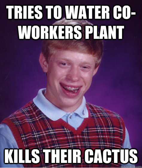 Tries to water co-workers plant kills their cactus  Bad Luck Brian