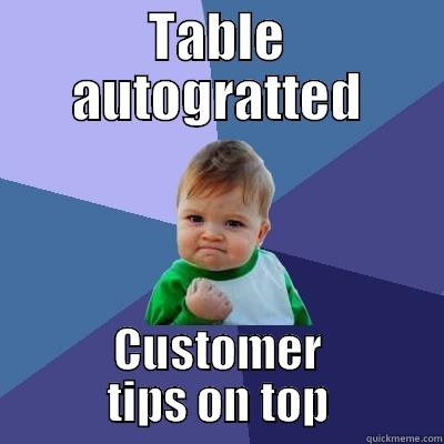 TABLE AUTOGRATTED CUSTOMER TIPS ON TOP Success Kid