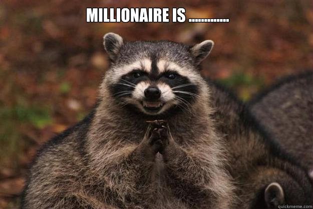 Millionaire is .............    Evil Plotting Raccoon