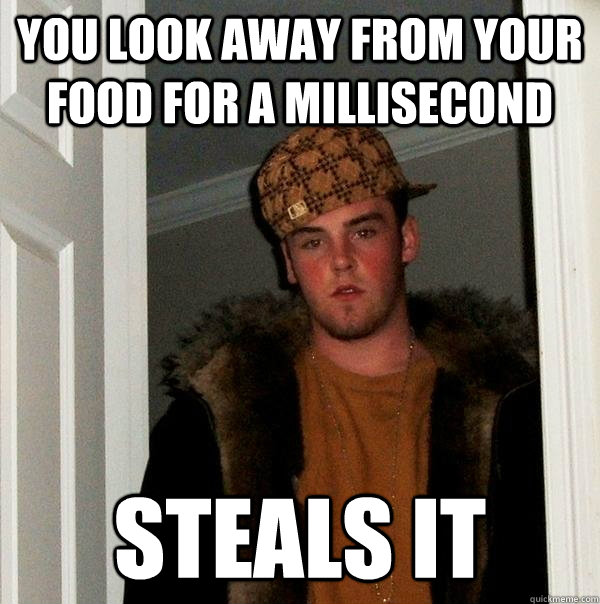 you look away from your food for a millisecond steals it - you look away from your food for a millisecond steals it  Scumbag Steve