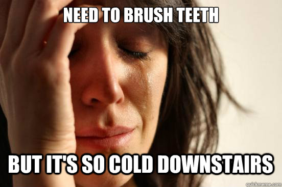 Need to Brush Teeth But It's So cold downstairs Caption 3 goes here  First World Problems