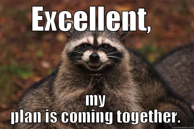 EXCELLENT,  MY PLAN IS COMING TOGETHER. Evil Plotting Raccoon