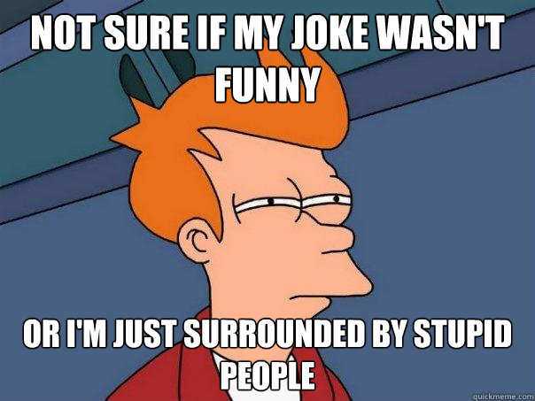 Not sure if my joke wasn't funny Or i'm just surrounded by stupid people  Futurama Fry