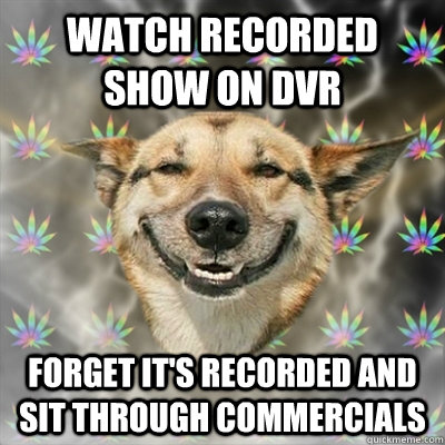 Watch recorded show on DVR forget it's recorded and sit through commercials  Stoner