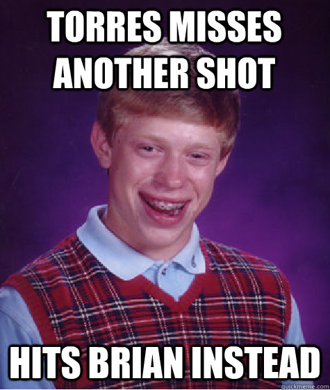 Torres misses another shot Hits Brian Instead  Bad Luck Brian