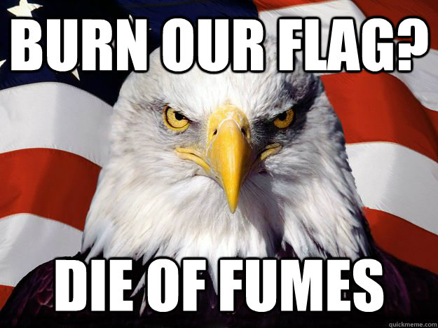 burn our flag? die of fumes  One-up America