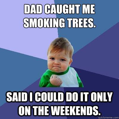 Dad caught me smoking trees. said I could do it only on the weekends.  Success Kid