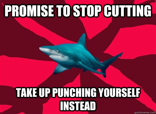 promise to stop cutting take up punching yourself instead  Self-Injury Shark