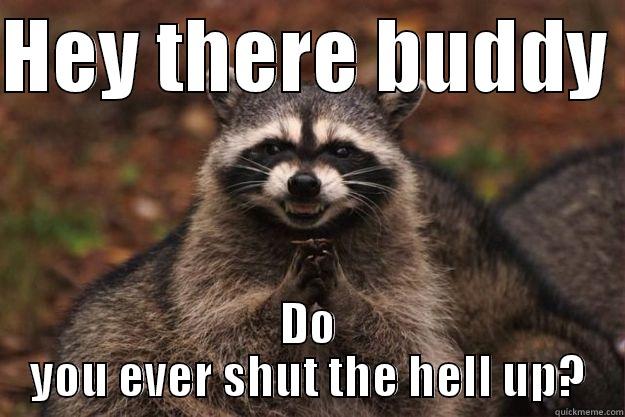 HEY THERE BUDDY  DO YOU EVER SHUT THE HELL UP? Evil Plotting Raccoon