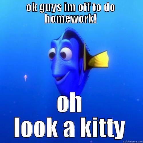 OK GUYS IM OFF TO DO HOMEWORK! OH LOOK A KITTY dory