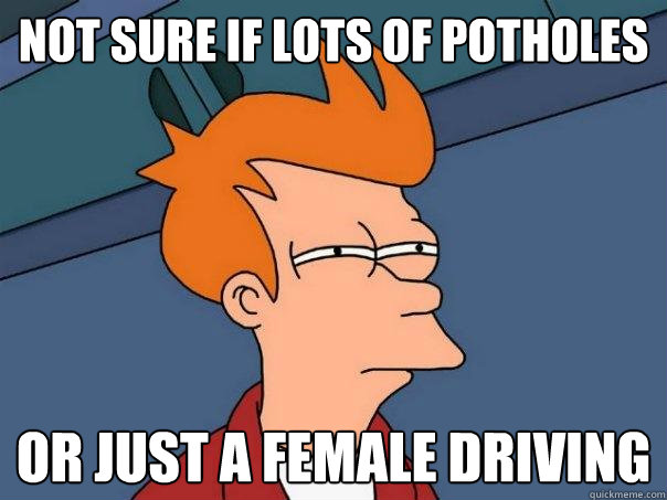 not sure if lots of potholes or just a female driving  Futurama Fry