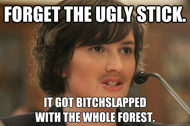 FORGET THE UGLY STICK. IT GOT BITCHSLAPPED
WITH THE WHOLE FOREST.  Slut Sandra Fluke