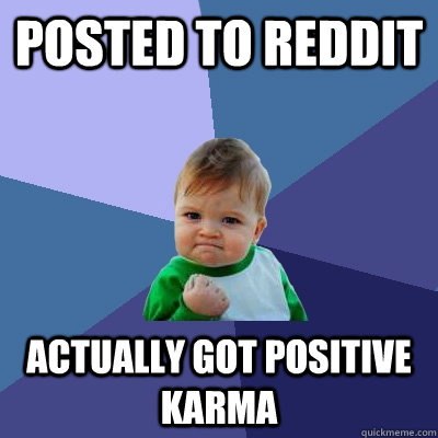 posted to reddit  actually got positive karma  Success Kid