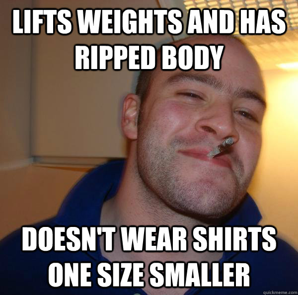 lifts weights and has ripped body DOESN'T wear shirts one size smaller - lifts weights and has ripped body DOESN'T wear shirts one size smaller  Misc