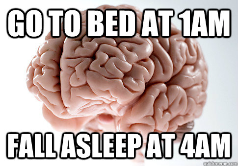 Go to bed at 1AM Fall asleep at 4AM  Scumbag Brain