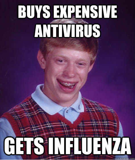 Buys expensive antivirus Gets influenza  Bad Luck Brian