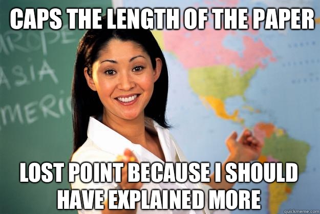 Caps the length of the paper Lost point because I should have explained more  Unhelpful High School Teacher