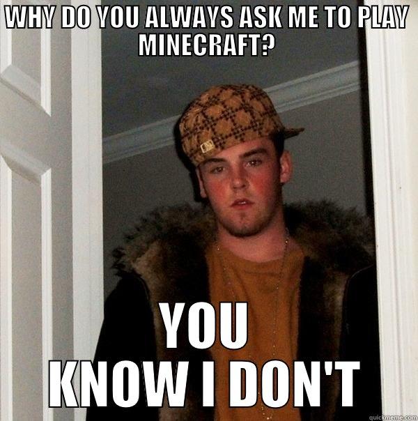 WHY DO YOU ALWAYS ASK ME TO PLAY MINECRAFT? YOU KNOW I DON'T Scumbag Steve