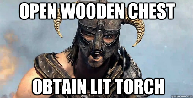 Open Wooden Chest Obtain lit torch  skyrim