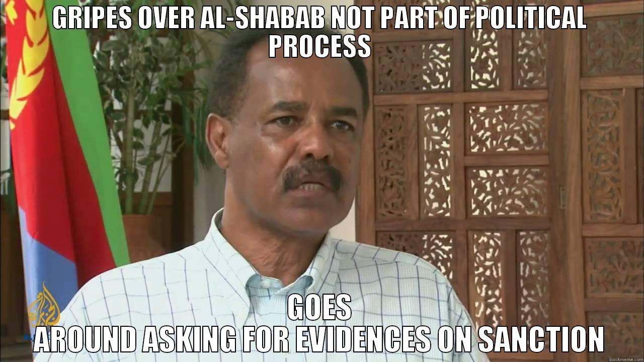 GRIPES OVER AL-SHABAB NOT PART OF POLITICAL PROCESS GOES AROUND ASKING FOR EVIDENCES ON SANCTION Misc