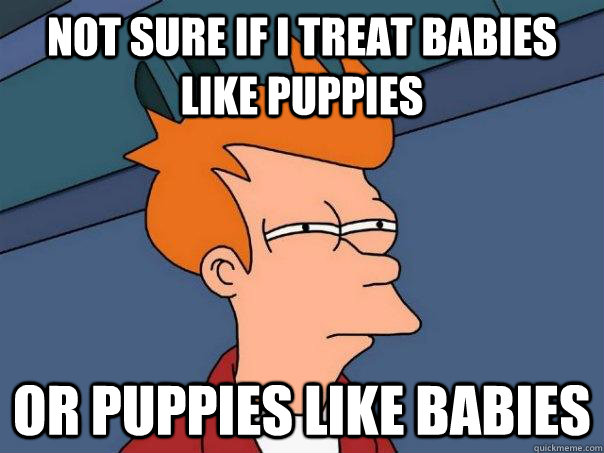 Not sure if i treat babies like puppies or puppies like babies  Futurama Fry