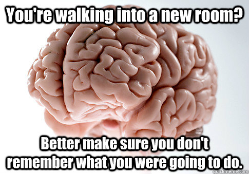 You're walking into a new room? Better make sure you don't remember what you were going to do.  Scumbag Brain