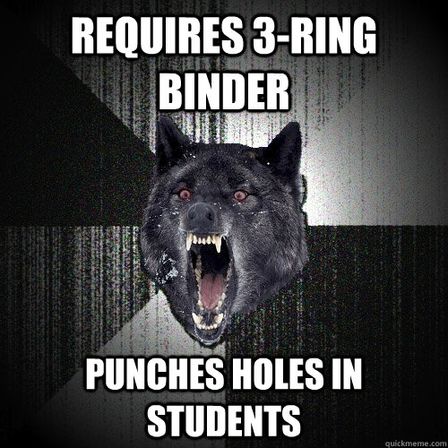 Requires 3-ring binder Punches holes in students  Insanity Wolf