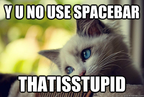 Y U NO USE SPACEBAR thatisstupid  First World Problems Cat