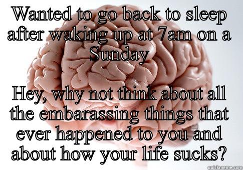 WANTED TO GO BACK TO SLEEP AFTER WAKING UP AT 7AM ON A SUNDAY HEY, WHY NOT THINK ABOUT ALL THE EMBARASSING THINGS THAT EVER HAPPENED TO YOU AND ABOUT HOW YOUR LIFE SUCKS? Scumbag Brain