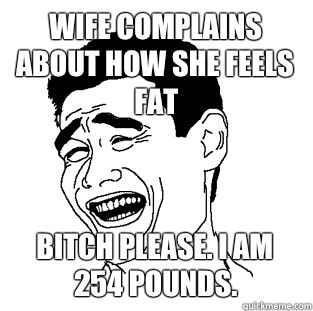 Wife complains about how she feels fat BITCH PLEASE. I am 254 pounds.  - Wife complains about how she feels fat BITCH PLEASE. I am 254 pounds.   Meme