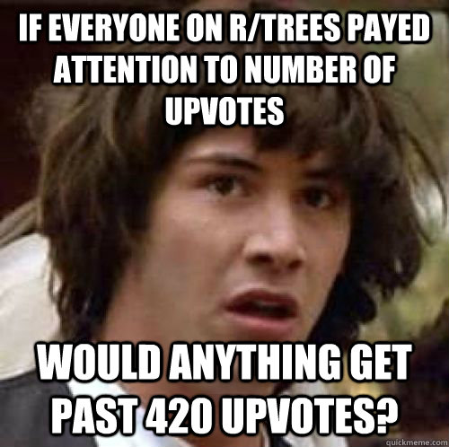 If everyone on r/trees payed attention to number of upvotes would anything get past 420 upvotes?  conspiracy keanu