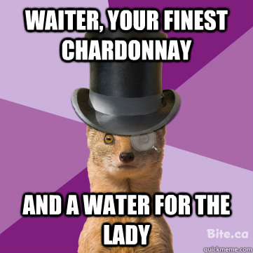 Waiter, your finest chardonnay and a water for the lady  Highbrow Weasel