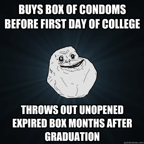 buys box of condoms before first day of college throws out unopened expired box months after  graduation  Forever Alone