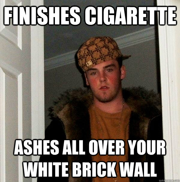 Finishes Cigarette Ashes all over your white brick wall - Finishes Cigarette Ashes all over your white brick wall  Scumbag Steve