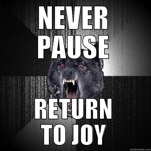 NEVER PAUSE RETURN TO JOY Insanity Wolf