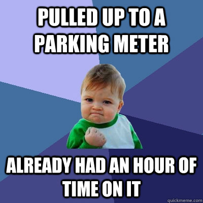 Pulled up to a parking meter Already had an hour of time on it  Success Kid