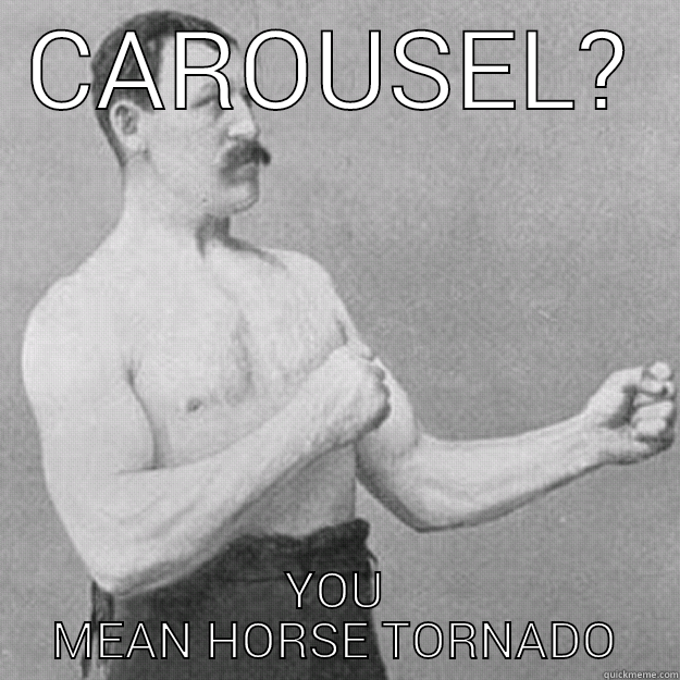 CAROUSEL? YOU MEAN HORSE TORNADO overly manly man