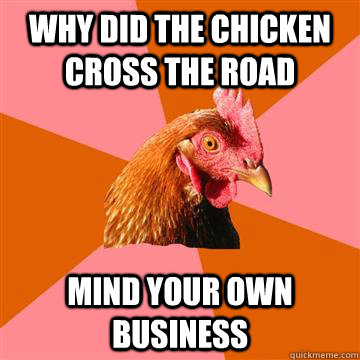 Why did the chicken cross the road mind your own business - Why did the chicken cross the road mind your own business  Anti-Joke Chicken