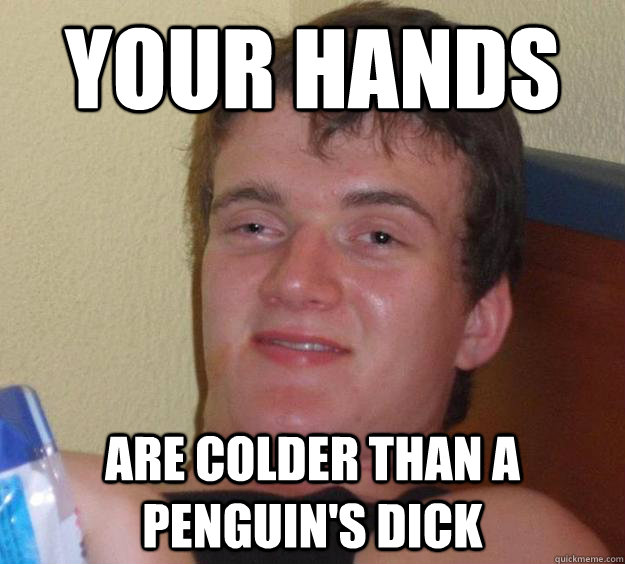 Your hands are colder than a penguin's dick  10 Guy