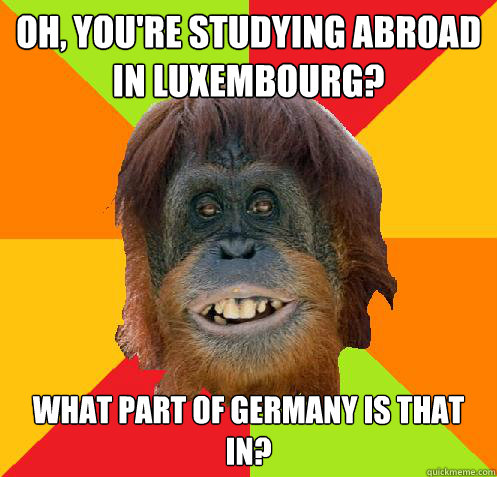 oh, you're studying abroad in Luxembourg? What part of Germany is that in?  Culturally Oblivious Orangutan