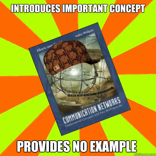 Introduces important concept Provides no example  