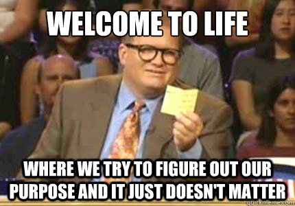 WELCOME TO life where we try to figure out our purpose and it just doesn't matter  Whose Line