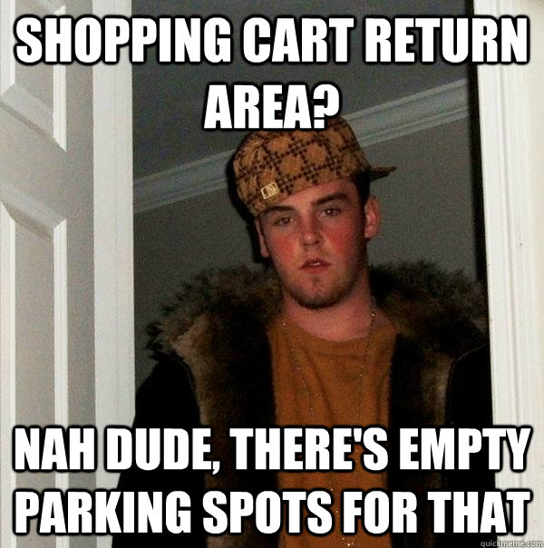 Shopping cart return area? nah dude, there's empty parking spots for that - Shopping cart return area? nah dude, there's empty parking spots for that  Scumbag Steve