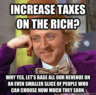 Increase Taxes on the Rich? Why yes, let's base all our revenue on an even smaller slice of people who can choose how much they earn. - Increase Taxes on the Rich? Why yes, let's base all our revenue on an even smaller slice of people who can choose how much they earn.  Condescending Wonka