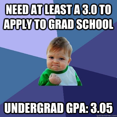 Need at least a 3.0 to apply to grad school Undergrad GPA: 3.05 - Need at least a 3.0 to apply to grad school Undergrad GPA: 3.05  Success Kid