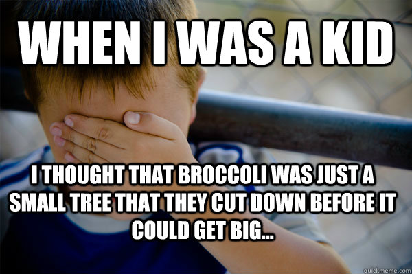 When i was a kid I thought that broccoli was just a small tree that they cut down before it could get big...   Confession kid