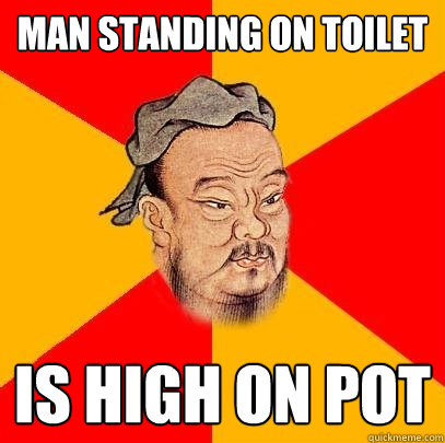 Man standing on toilet is high on pot - Man standing on toilet is high on pot  Confucius says